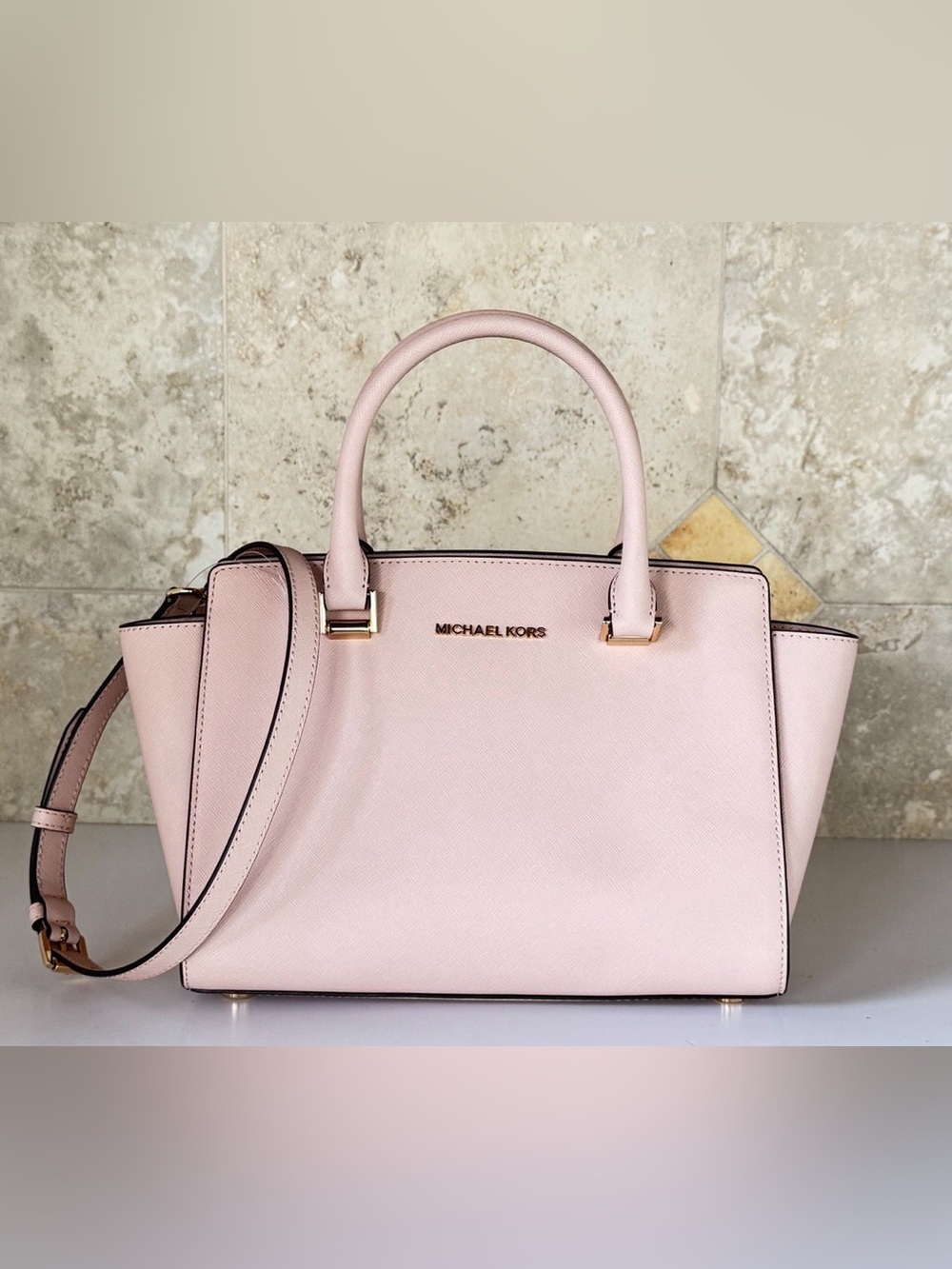 Michael Kors Pink ballet blossom leather 2-way Selma bag with Gold Hardware